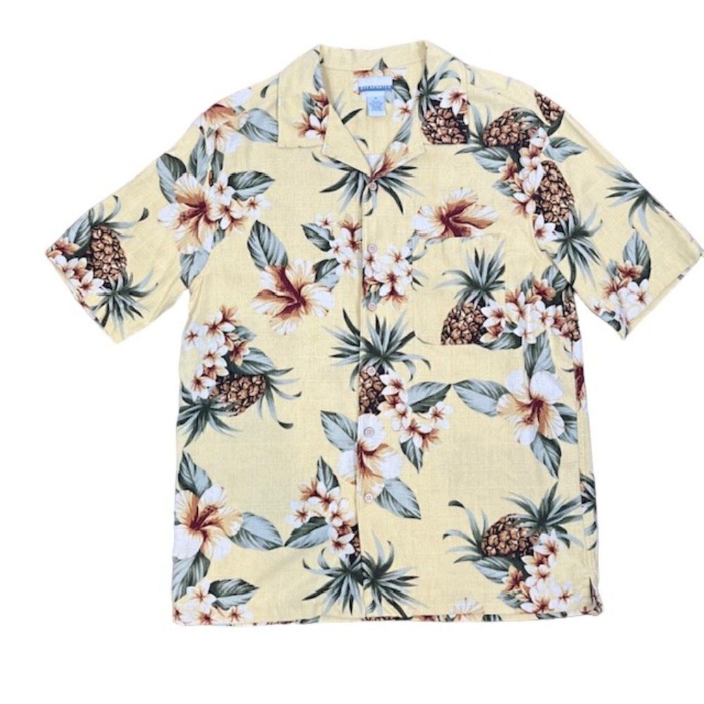 Breakwater Silk Men's Hawaiian Tropical‎ Shirt Yellow Pineapples Size Medium